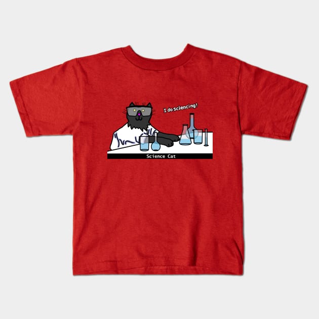 Science Cat doing Science Kids T-Shirt by ellenhenryart